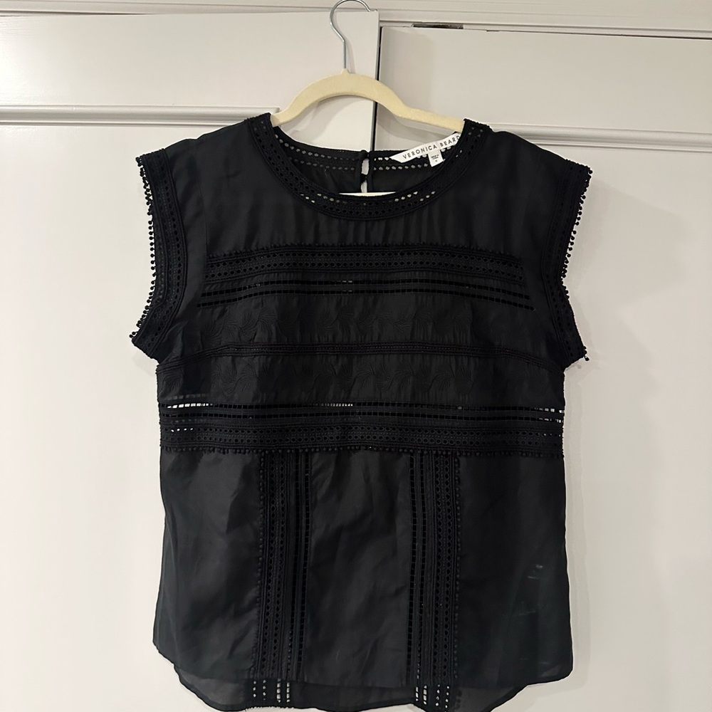 Veronica Beard Black Lace Trim Blouse